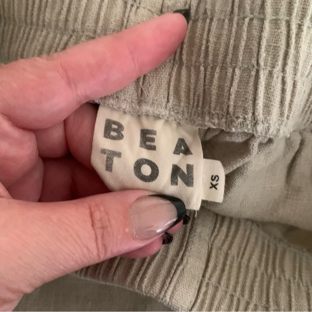 Beaton Linen Women's XS Cropped Beige 100% Linen Pants Pull On Casual Comfy - Picture 3 of 4